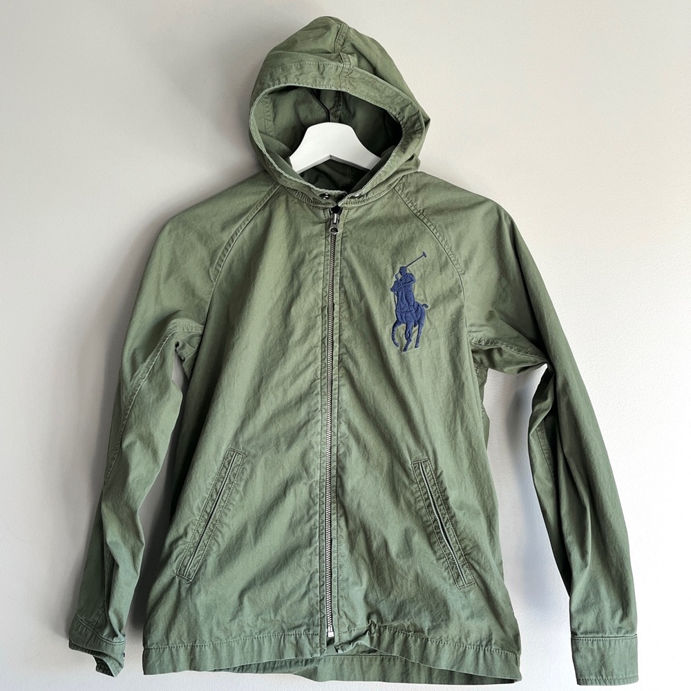 Vintage Ralph Lauren Polo big pony zip jacket kids M army green swimwear Y2K
